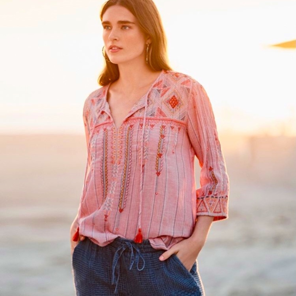 Johnny Was pink embroidered tunic. NWT
